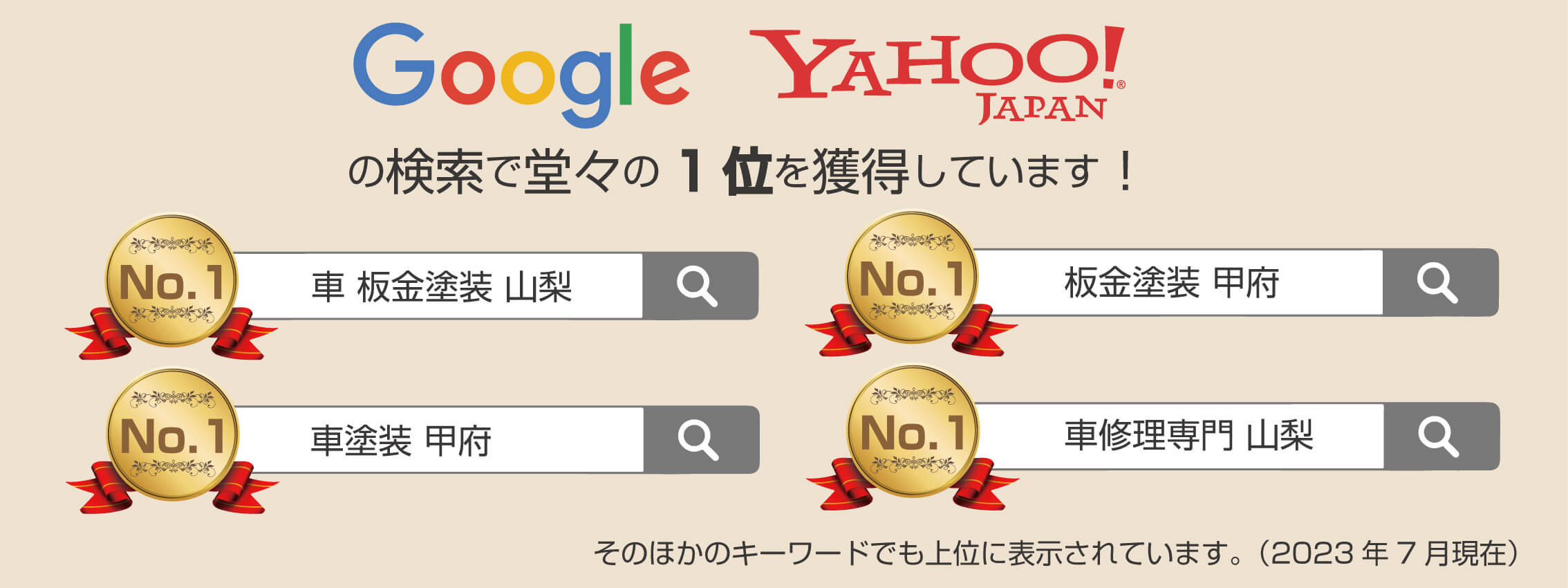 Google検索、Yahoo検索で堂々の1位を獲得しています